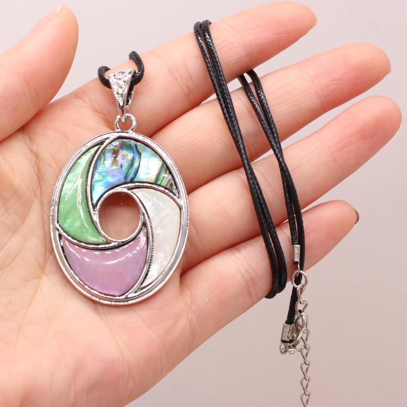Pendant Necklaces Natural Oval Abalone Shell Mother Of Pearl Wax Thread Necklace Accessories For Women Jewelry Gift Length 55cm Size 34x48mm