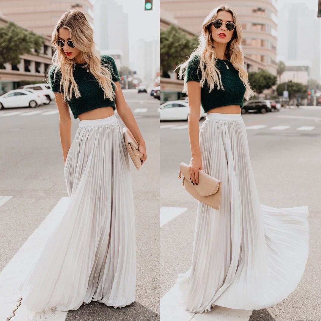 Women Skirt High Waist Pleated Long Skirts Black Pink White Red All Match Vintage Clothes Summer 210524