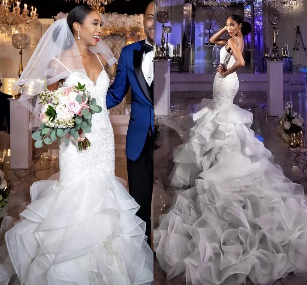 Mermaid Wedding Dresses Africa Tiered Skirts Lace Zipper Back Plus Size Bridal Gown Dubai Chapel Train Vestidos De Novia Custom Made 2022