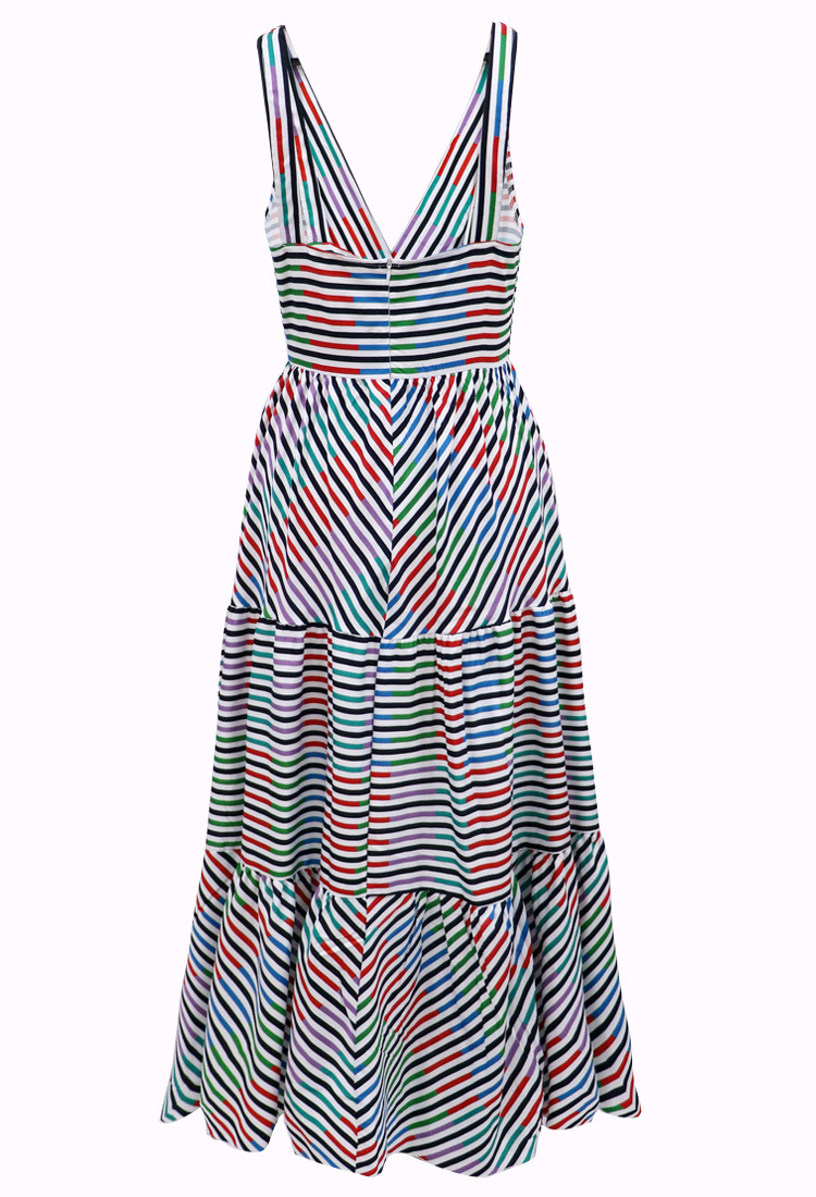 Women Dress Deep V Neck Stripe Printed Maxi Sleeveless Big Swing Spaghetti Strap es Plus Size Summer es 210513