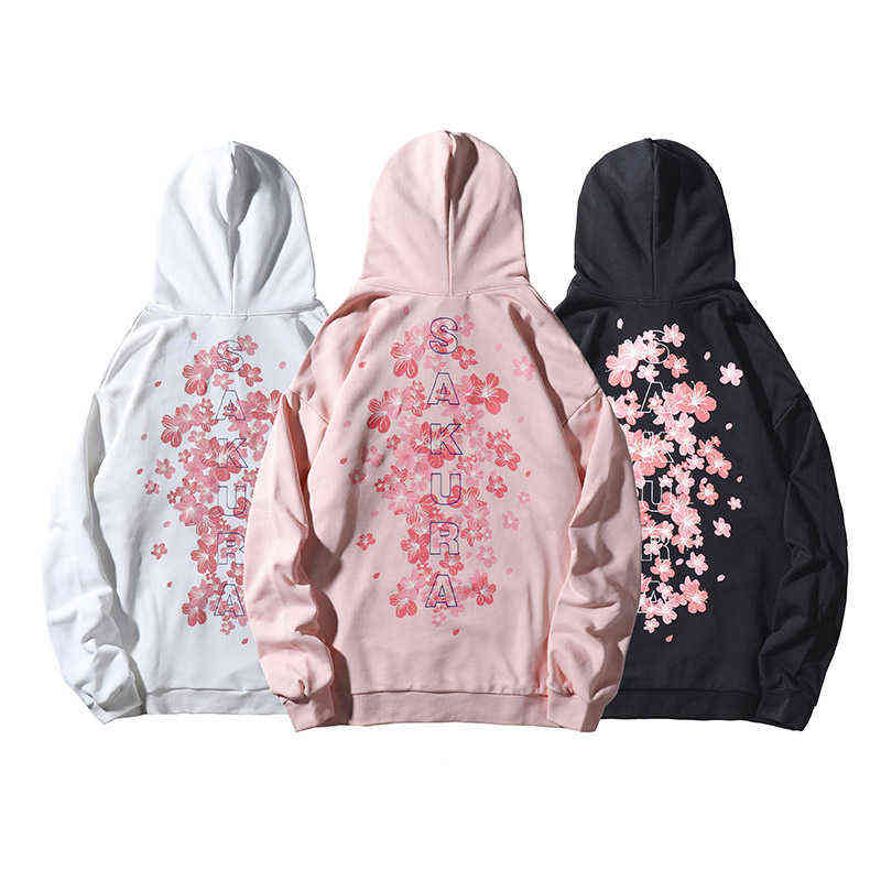 Cherry Blossom Sakura Print Hoodies Sweatshirts Harajuku Oversized Streetwear Sweatshirts Autumn Men/Women Cotton Hoodies CS704 211104