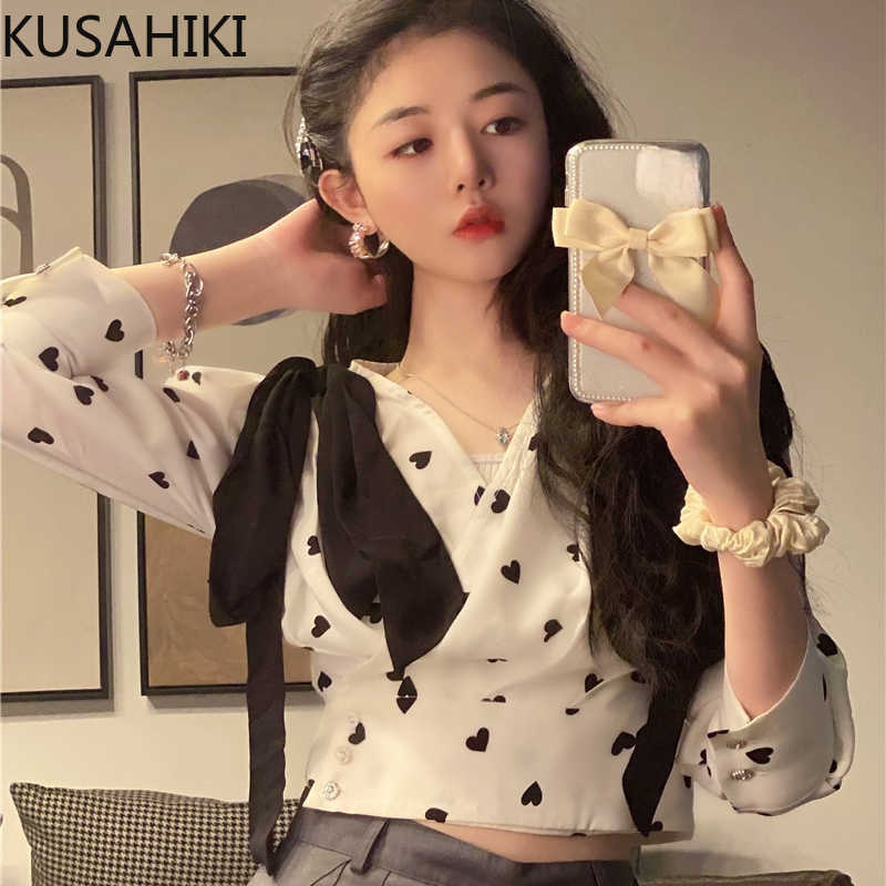KUSAHIKI Korean Love Heart Printed Chiffon Short Blouse Sweet Bowknot Puff Sleeve V-neck Shirt Summer Blusas Top 6H062 210602, White
KUSAHIKI Korean Love Heart Printed Chiffon Short Blouse Sweet Bowknot Puff Sleeve V-neck Shirt Summer Blusas Top 6H062 210602, White