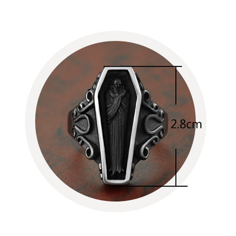 Vintage Men Stainless Steel Ring Portrait Vampire Coffin Ghost Gothic Punk for Male Boyfriend Gift
