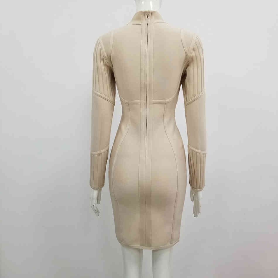 Free Women Bodycon Bandage Dress Sexy Zipper Stand Collar Long Sleeve Mini Celebrity Club Party Vestidos 210524