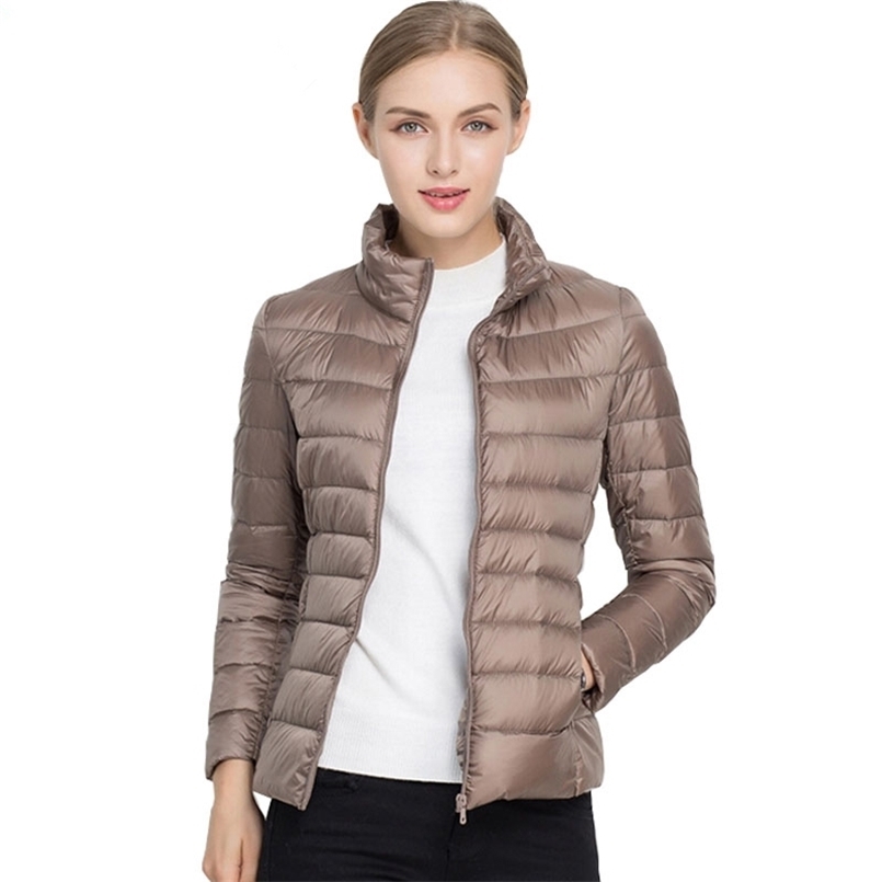 Johnature Women Coat Autumn Winter 90% White Duck Down Jacket 16 Colors Warm Slim Zipper Fashion Light Down Coat 210819