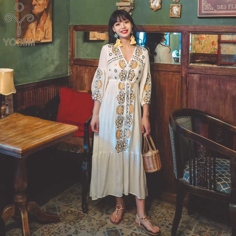 YOSIMI Floral Embroidery Long Women Dress Elegant Summer Vintage White Cotton and Linen V-neck Mid-calf Half Sleeve 210604, Red
YOSIMI Floral Embroidery Long Women Dress Elegant Summer Vintage White Cotton and Linen V-neck Mid-calf Half Sleeve 210604, Red