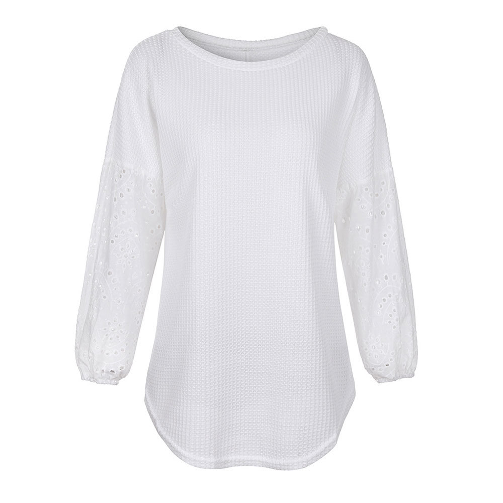 Elegant Embroidery Floral Hollow Out Blouse Women Loose Shirt Casual White Lantern Sleeve Spring Tops Plus Size 3XL 210428