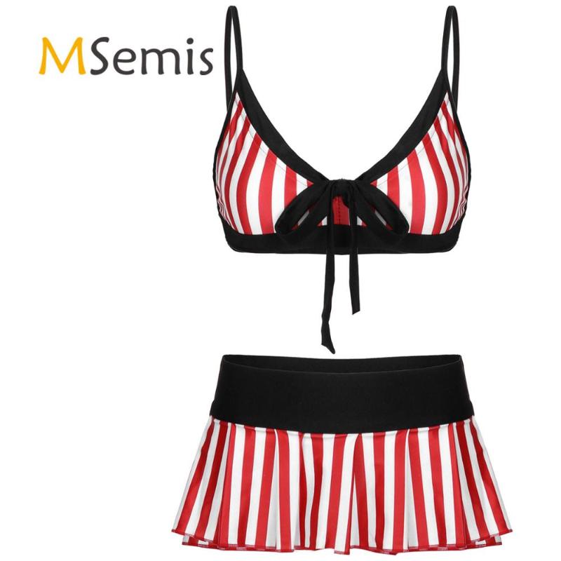 Womens Striped Bikini Swimsuit Swimwear Shoulder Straps Deep V Neck Bra Top With Mini Pleated Skirt Bathing Suit Set One-Piece Suits
Womens Striped Bikini Swimsuit Swimwear Shoulder Straps Deep V Neck Bra Top With Mini Pleated Skirt Bathing Suit Set One-Piece Suits