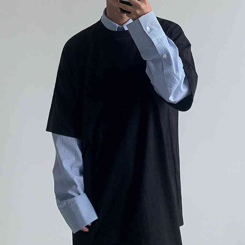 IEFB spring men's long sleeve side split white shirt fashion loose casual korean trend blouse mans single breast 9Y5456 210524