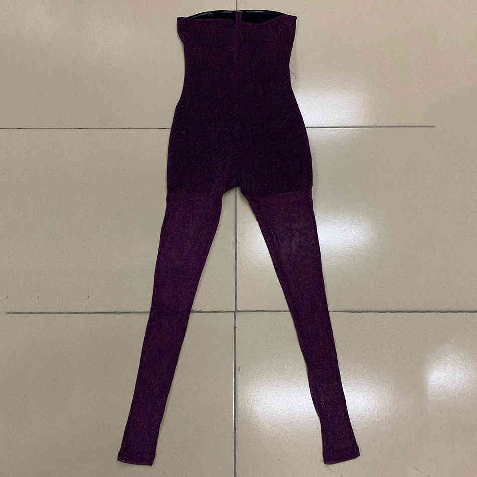 Free Women Purple Shiny Jumpsuit Sexy Tube Top Sleeveless Halter Bodycon Pencil Runway Party 210524
