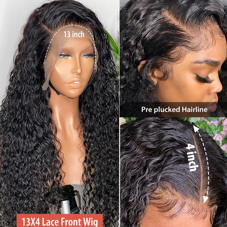 Long Curly Brazilian Deep Wave Frontal Wigs For Black Women Synthetic Lace Front Wig 13x4 HD Wet And Wavy Water Wave Hair