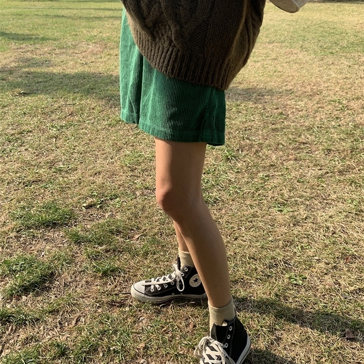 Flectit Bermuda Shorts Women High Waist Wide Leg Oversized Corduroy Student Girl Casual Outfits 220307