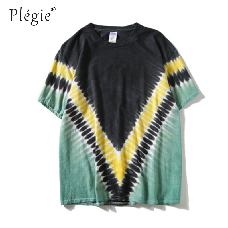 Plegie Tie Dye T-shirt Unisex Summer Hip Hop Round Neck Men's Irregular pattern Tshirts 100%cotton Loose Tee Shirts 210319