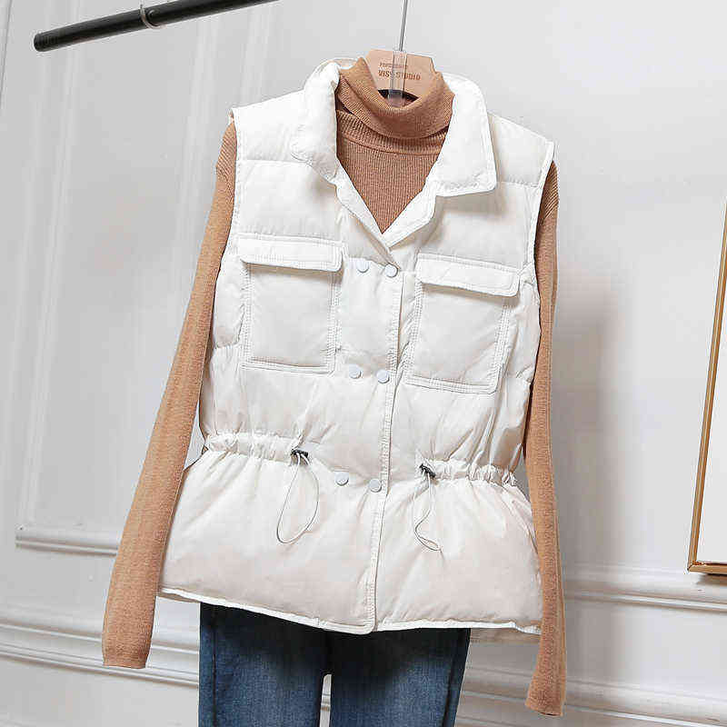 Winter Down Vest Women Short Sleeveless Jacket Lightweight Body Warmer Waistcoat Female White Gilets Windbreaker Coat 211120