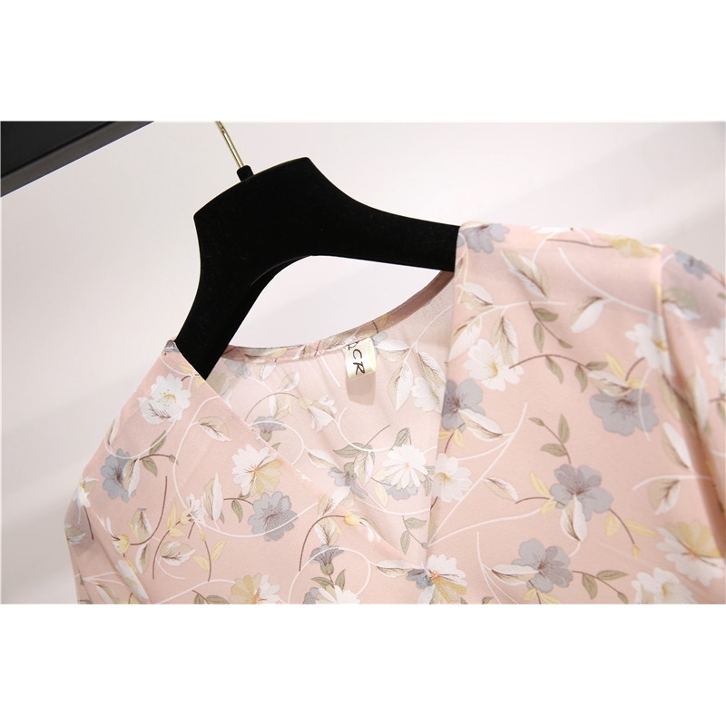 Summer Floral Print Dress Woman's Chiffon Ladies Knee Length Sexy V-Neck Butterfly Sleeve Tunic A-Line Female es 210522
