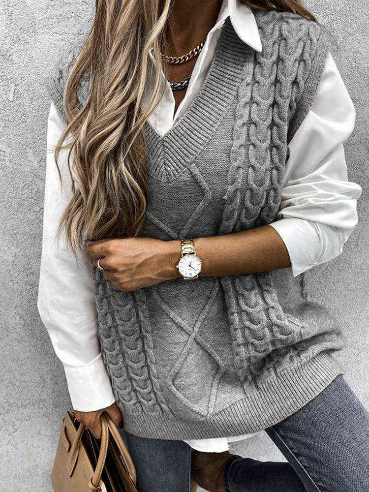 Twist Pullover Sweater Vests Women OversizedV-Neck Cable Knitted Korean Female Sleeveless Warm Tops Waistcoat Winter 211120