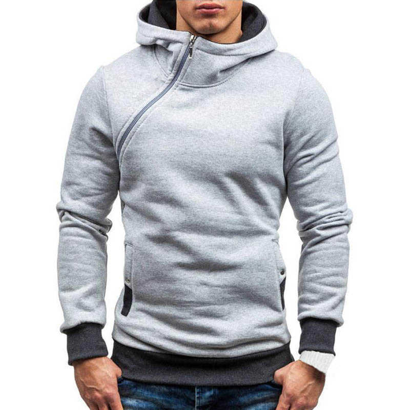 Casual Solid Mens Hoodies Diagonal Zipper Long Sleeve Hoodie Sweatshirts Men Hoody Pullover Sweatshirt Hooded Sweat Homme 211018