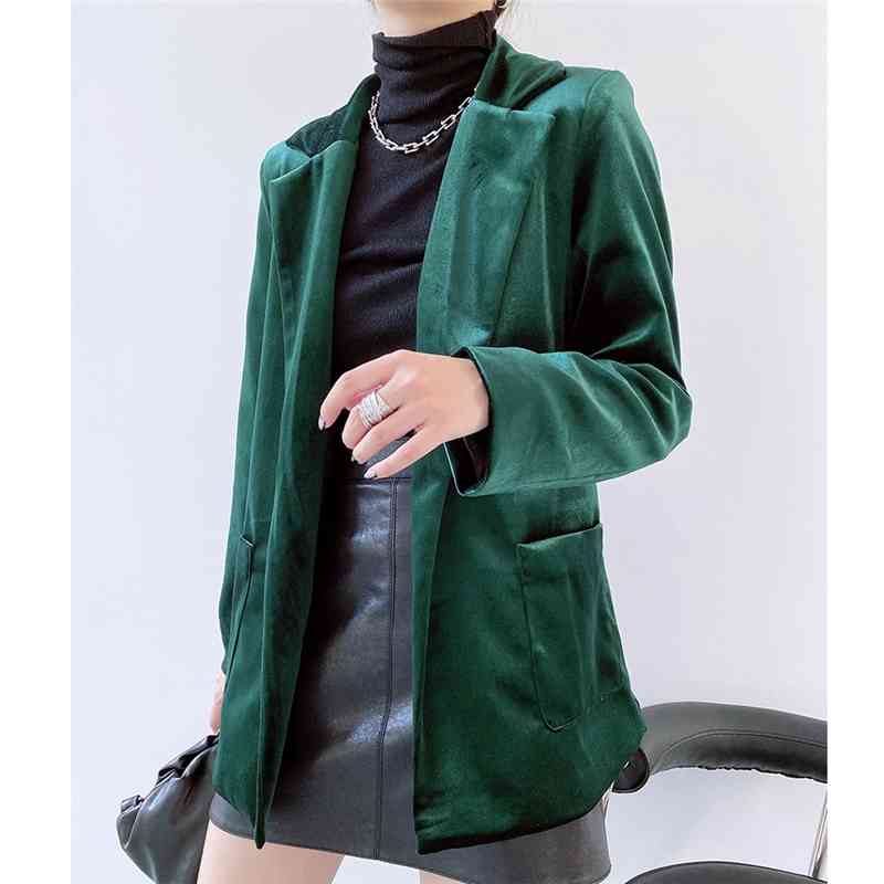 Elegant Women Dark Green Velvet Blazers Fashion Ladies Sashes Cross Coats Streetwear Female Chic Pocket Jackets 210527