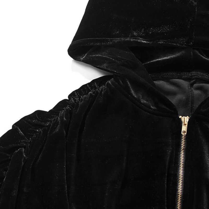 DEAT Women Velvet Hooded Open Navel Long Sleeve Sweatershirt Elastic Shorts Two Piece Set Fashion Spring Summer 11B080 210709