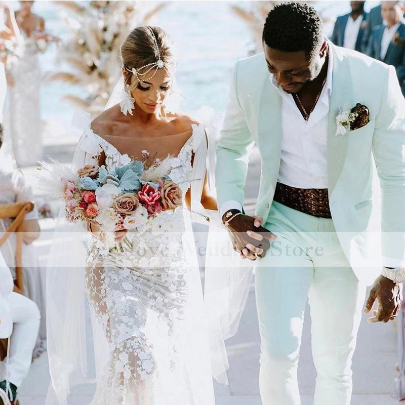 Full Lace Bohemian Wedding Dress 2021 Off Shoulder Backless Appliques Bridal Gowns Vestido De Noiva