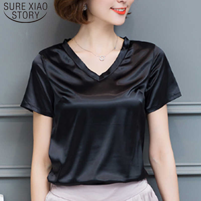 Summer TShirt Sexy V-neck Short Sleeve Shirt Ladies Fashion Clothing Arrival Silk T-shirt Black White Tops 4605 210527
Summer TShirt Sexy V-neck Short Sleeve Shirt Ladies Fashion Clothing Arrival Silk T-shirt Black White Tops 4605 210527