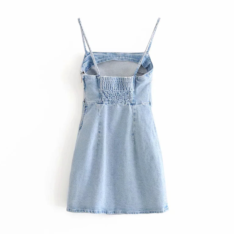 Sexy Spaghetti Strap Denim Mini Dress Women Fashion Sleeveless Party es Summer Solid Backless Club 210515
