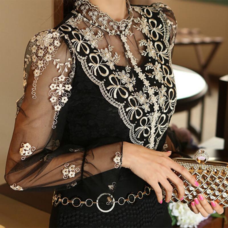 Women' Blouses & Shirts Vintage Lace Sexy Long Transparent Mesh Sleeves Chiffon Pearl Embroidery Butterfly Flowers Blouse Women Top Stand C, Photo
Women' Blouses & Shirts Vintage Lace Sexy Long Transparent Mesh Sleeves Chiffon Pearl Embroidery Butterfly Flowers Blouse Women Top Stand C, Photo