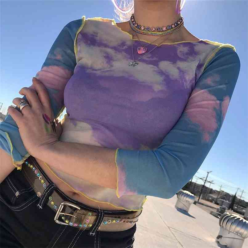 Blue Sky Cloud Print Mesh T shirt Women Crop Top Transparent Casual Summer T-shirt Patchwork Sexy Tee Shirt Female Camiseta 210708
Blue Sky Cloud Print Mesh T shirt Women Crop Top Transparent Casual Summer T-shirt Patchwork Sexy Tee Shirt Female Camiseta 210708