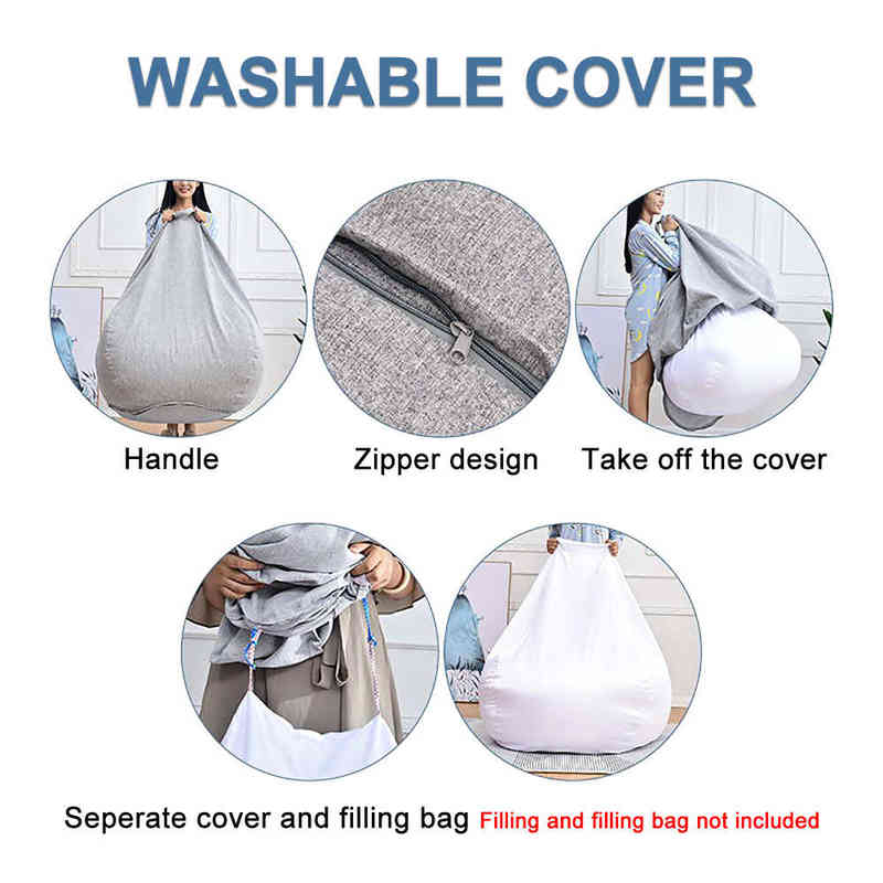 Lazy Sofa Cover Solid Chair Covers Without Filler Linen Cloth Lounger Seat Bean Bag Pouf Puff Couch Tatami Living Room Beanbags 220112
