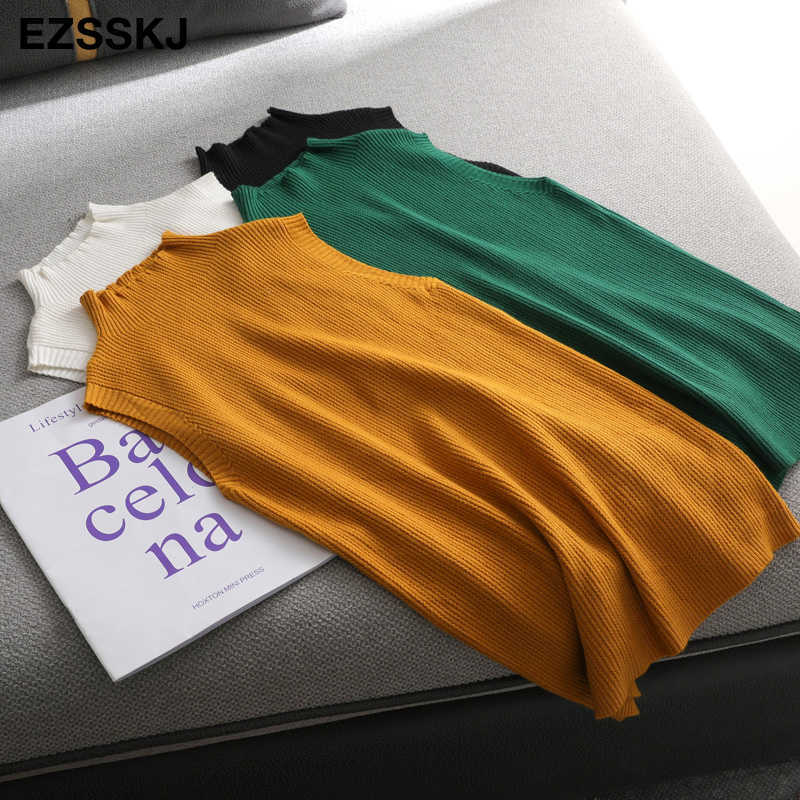 Autumn SPRING Solid elegant sleeveless Sweater Pullovers Women turtleneck fashion female basic knit Jumpers top 211018