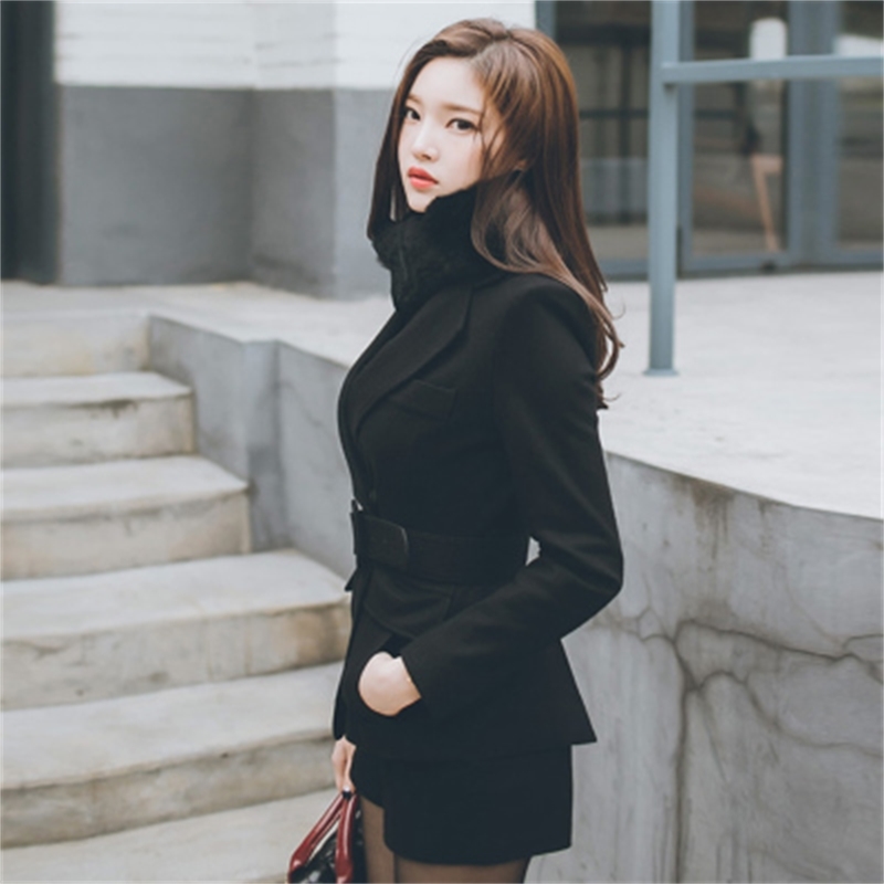 Women's Spring Winter Two Pieces Set Women Wool Jacket+High Waist Fashion Clothes Casual Short 210520