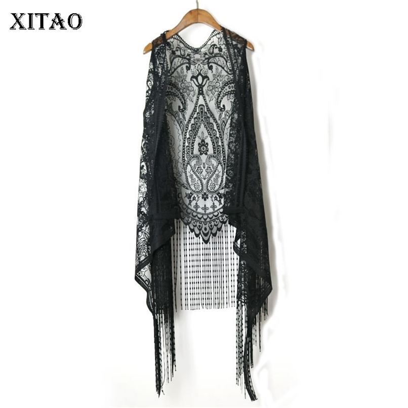 XITAO Sexy Lace Cardigan Women Vest Casual Hollow Out Perspective Plus Size Irregular Long Beach Elegant Korean Tops XWW2841 210819