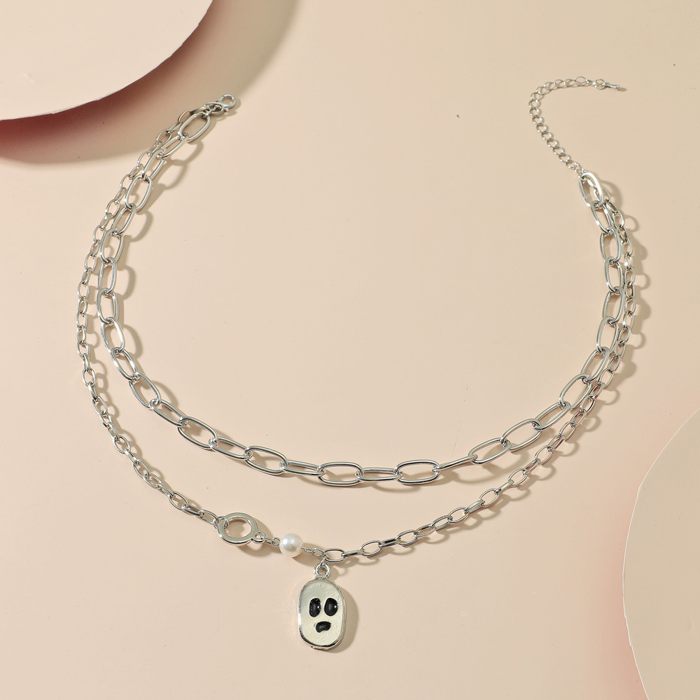 Halloween Party Jewelry Double Layer Gothic Punk Chain Necklace Women Pearl Ghost Pendant Necklaces
Halloween Party Jewelry Double Layer Gothic Punk Chain Necklace Women Pearl Ghost Pendant Necklaces