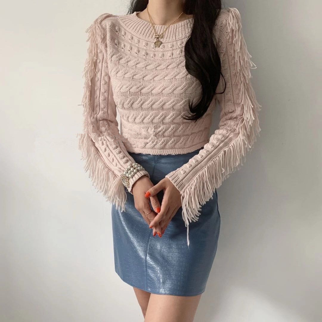 Autumn And Winter Korean Style Pullover Sweater For Women Tassel Long Sleeve Knitted Female Tops 210520
