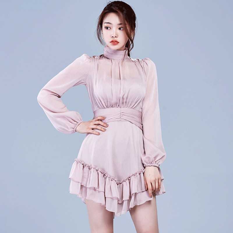 Korea Fashion Chiffon Stand Collar Women Elegant Party Dress Spring Office OL Long Sleeve Ruched Ruffles Mini 210526, Photo color
Korea Fashion Chiffon Stand Collar Women Elegant Party Dress Spring Office OL Long Sleeve Ruched Ruffles Mini 210526, Photo color