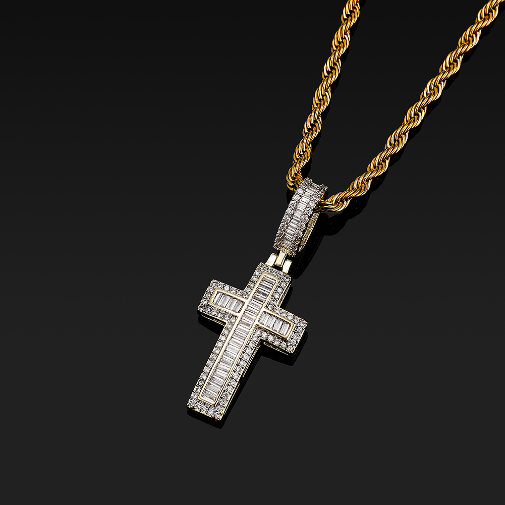 Baguette Cross Pendant Necklace High Quality Full Iced Out Micro Pave Cubic Zirconia Hip Hop Jewelry For Gift, Silver
Baguette Cross Pendant Necklace High Quality Full Iced Out Micro Pave Cubic Zirconia Hip Hop Jewelry For Gift, Silver