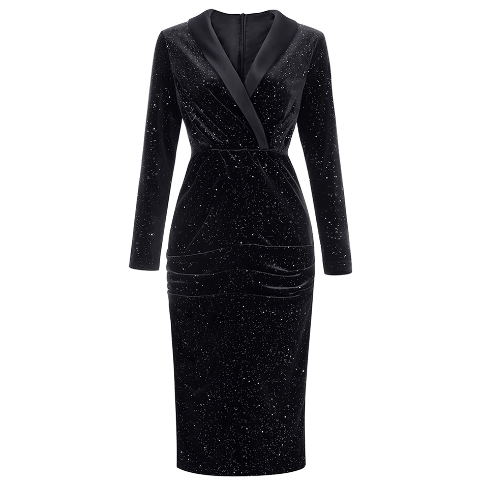Free Women's Elegant Shiny Velvet Dress Fall Sexy V-neck Long Sleeve Bodycon Midi Celebrity Club Party 210524