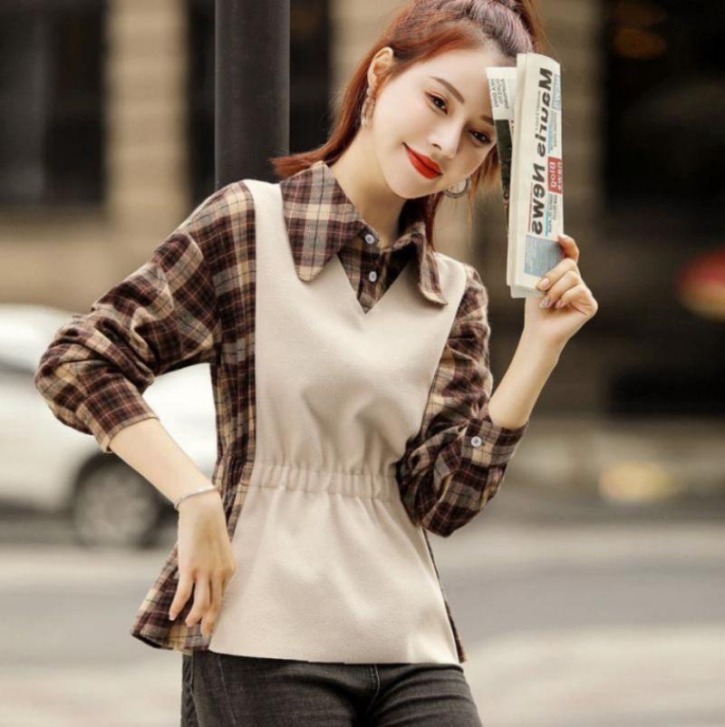 Women's Blouses & Shirts Spring And Autumn Style Fashion Wool Plaid Fake Two-piece Shirt For Women Wear Waistband Lace Stitching Western Blo, Beige
Women's Blouses & Shirts Spring And Autumn Style Fashion Wool Plaid Fake Two-piece Shirt For Women Wear Waistband Lace Stitching Western Blo, Beige