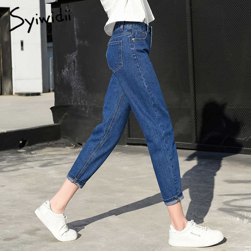 mom jeans blue womens denim pants high waist boyfriend for women Harem Pants High Street Cotton 210922