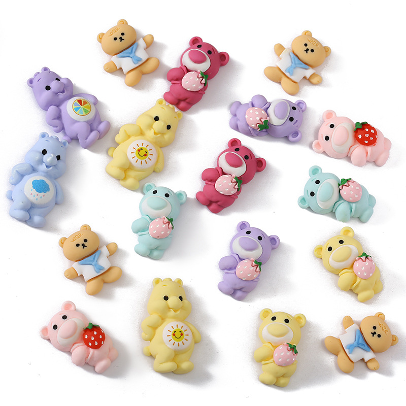 30Pcs 24*34mm Mixture Resin Components Cute Mixed Mini Solid Bear Flat Back Cabochon Scrapbooking Hair Bow Center Embellishments DIY Accessories