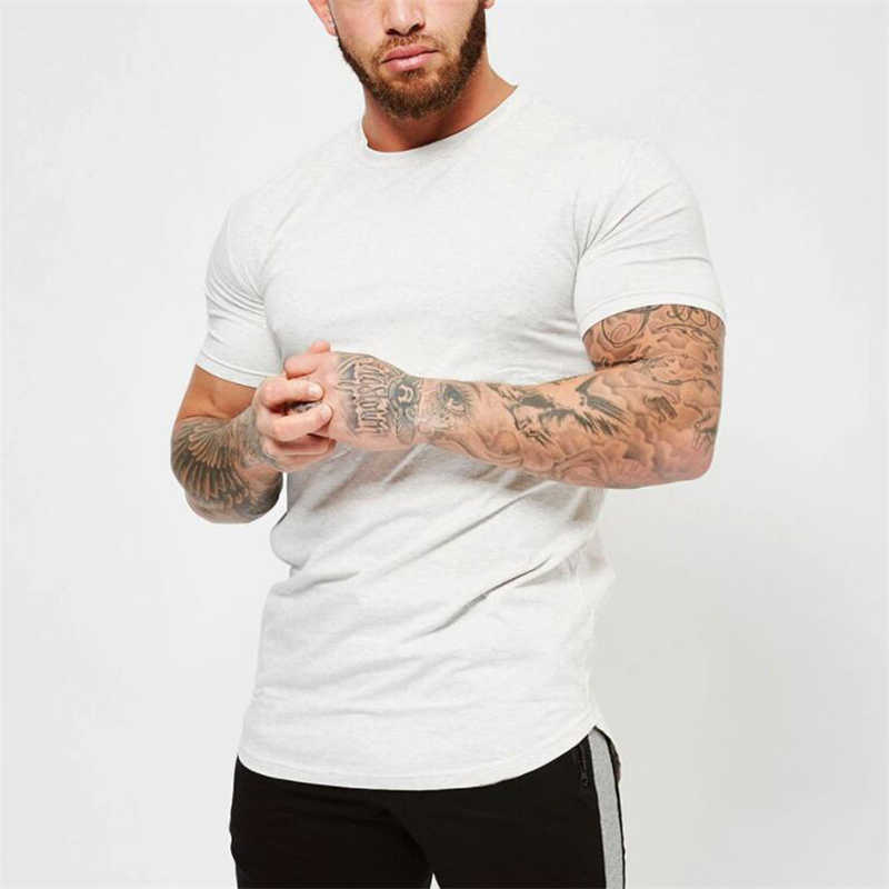 Summer Fashion Solid Short Sleeve T Shirt Men Fitness Clothing Cotton O-neck Silm Fit Casual T-shirts plus size M-2XL 210629