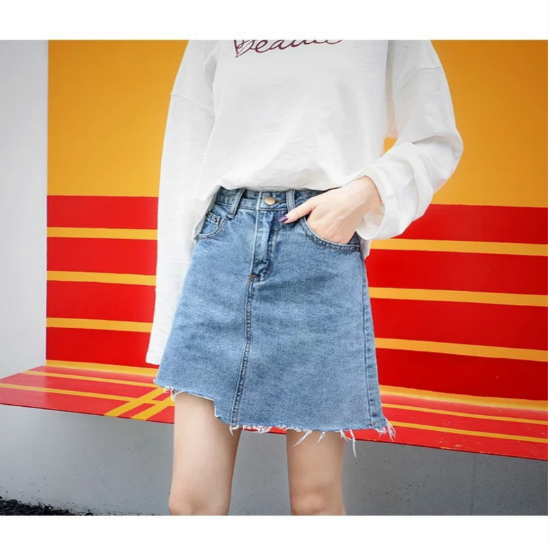 Denim Skirt High Waist Korean Style Street Pockets Button Mini Women's Fashion Plus Size Cotton Jeans 210428