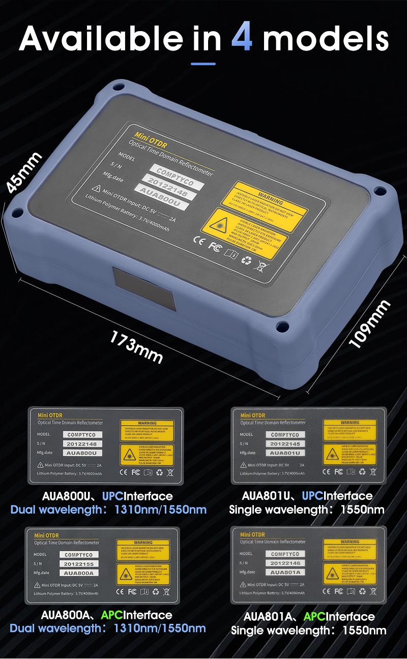 In 1 100KM MINi OTDR 13101550nm 2624dB Fiber Optic Reflectometer Touch Screen VFL OLS OPM Event Map Ethernet Cable Tester Equipm