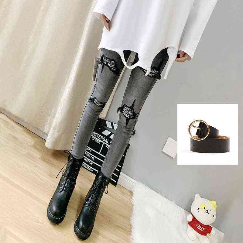 Spring Autumn Plus Size Hole Sequined Jeans Women Streetwear High Elastic Stretch Skinny Pencil Pants Female Denim Trousers 211111