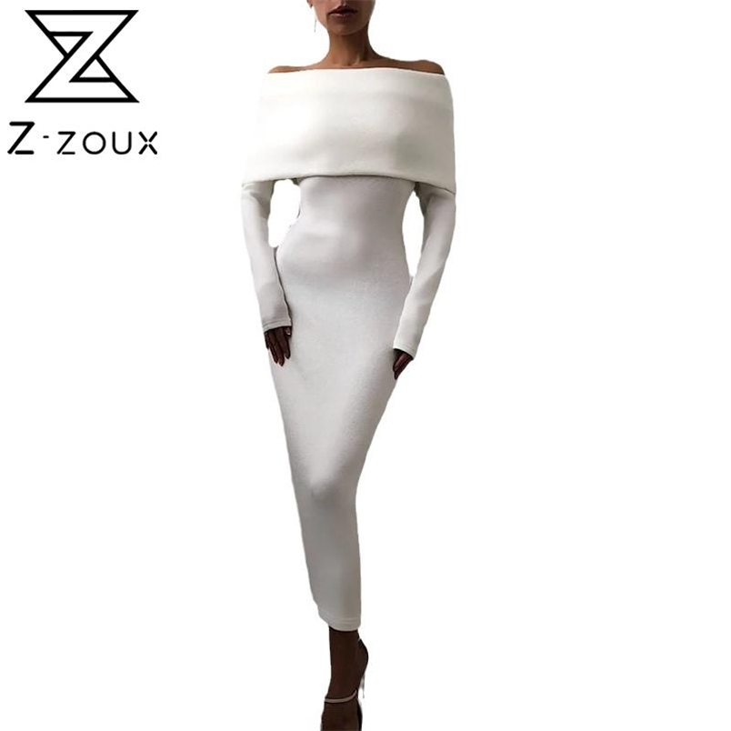 Women Dress Slash Neck Off Shoulder Vintage Black White Long Sleeve Sexy es 210513