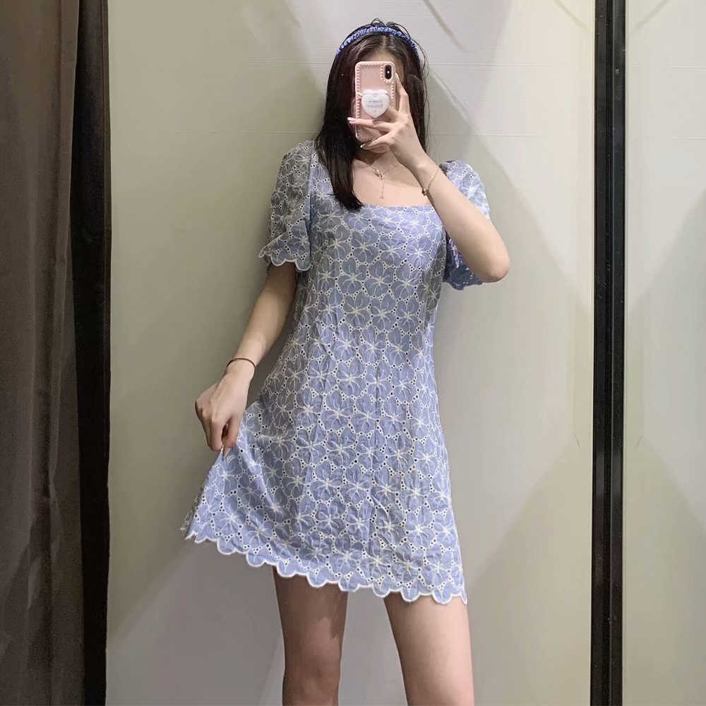 Summer Dress Women Puff Sleeve Dress elegant Casual Fashion Chic Lady Embroidery Vintage Dresses Woman Robe Femme 210709