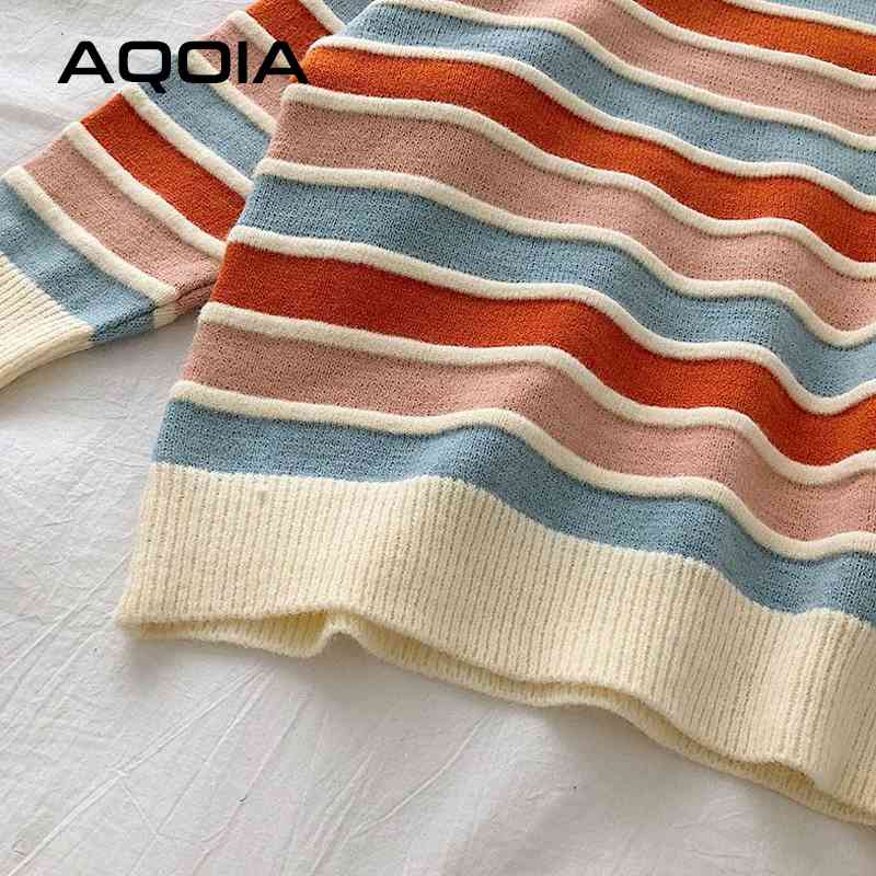 Winter Korean Style Women Stripe Sweater Autumn Loose Long Sleeve Pullover Tops Ladies Knitted Patchwork Sweaters 210521
