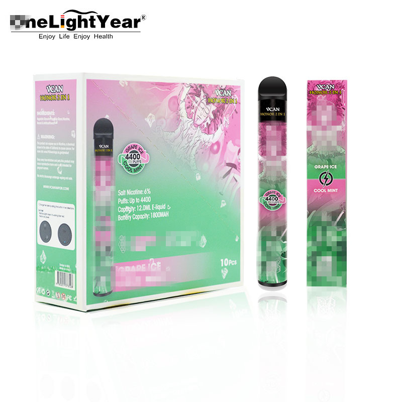 original Vcan honor 2 in 1 Disposable Vape pen 4400 Puffs Airflow Control Pre-filled 12ml 1800mAh Battery Vape Starter Kit
original Vcan honor 2 in 1 Disposable Vape pen 4400 Puffs Airflow Control Pre-filled 12ml 1800mAh Battery Vape Starter Kit