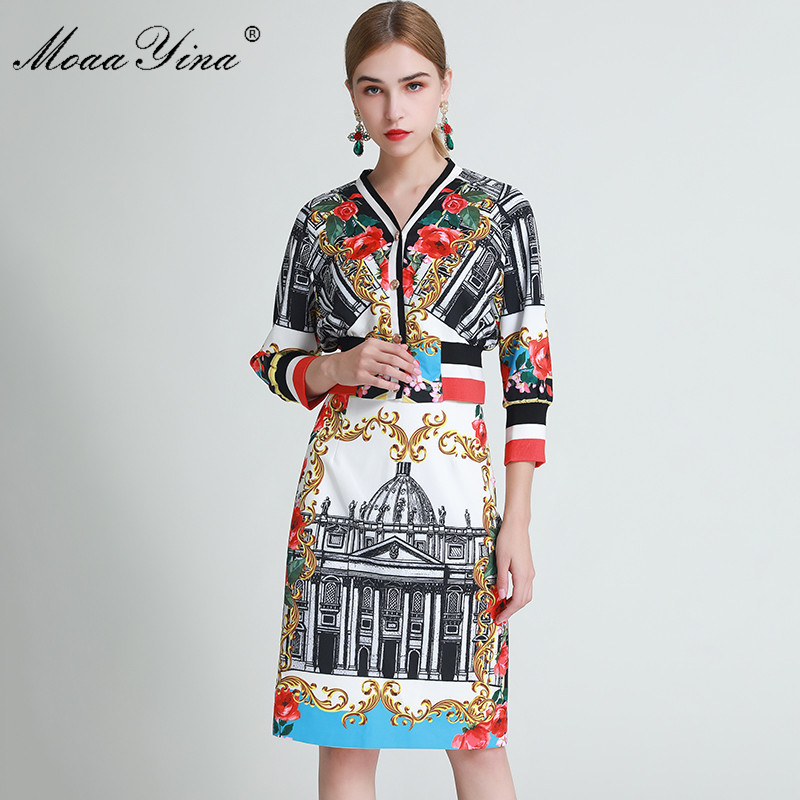 Fashion Designer Set Autumn Women V-neck Single-breasted jacket Tops+Vintage Print Skirt Two-piece sets 210524, Multi
Fashion Designer Set Autumn Women V-neck Single-breasted jacket Tops+Vintage Print Skirt Two-piece sets 210524, Multi