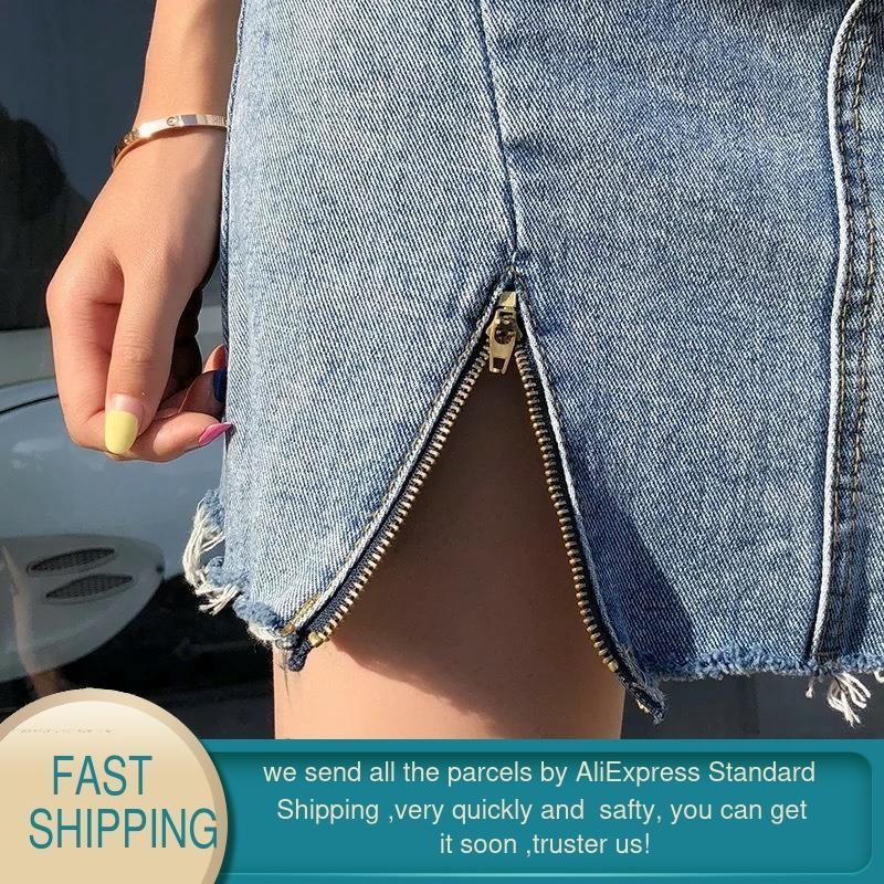 Denim Skirt High Waist Korean Style Street Pockets Button Mini Women's Fashion Plus Size Cotton Jeans 210428